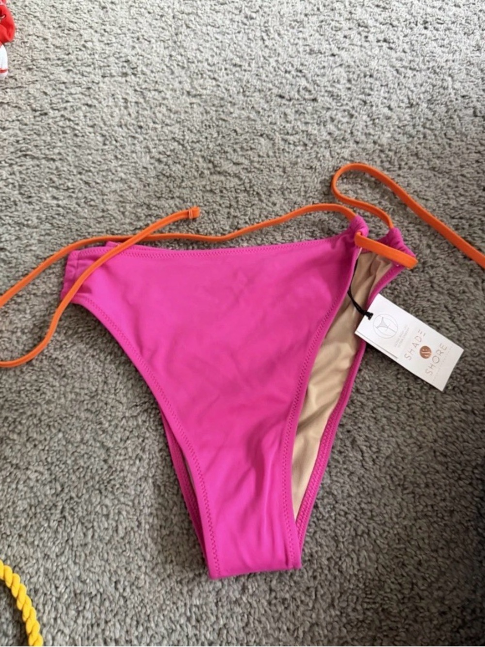 Shade & Shore Hot Pink Bikini Bottoms Orange Side Tie High Rise NWT L